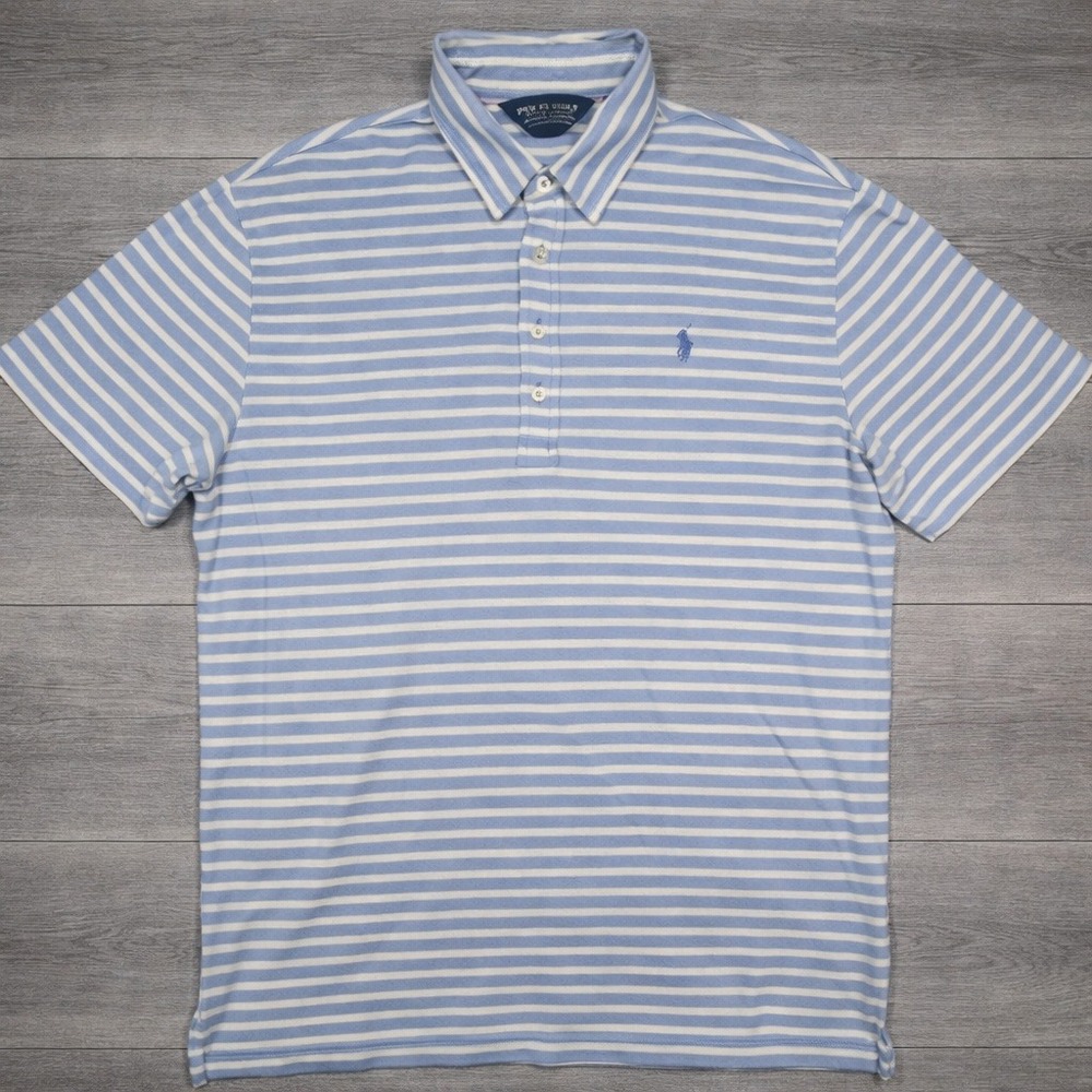Polo Golf Ralph Lauren Mens Blue White Striped Pima Cotton Polo Shirt Large
